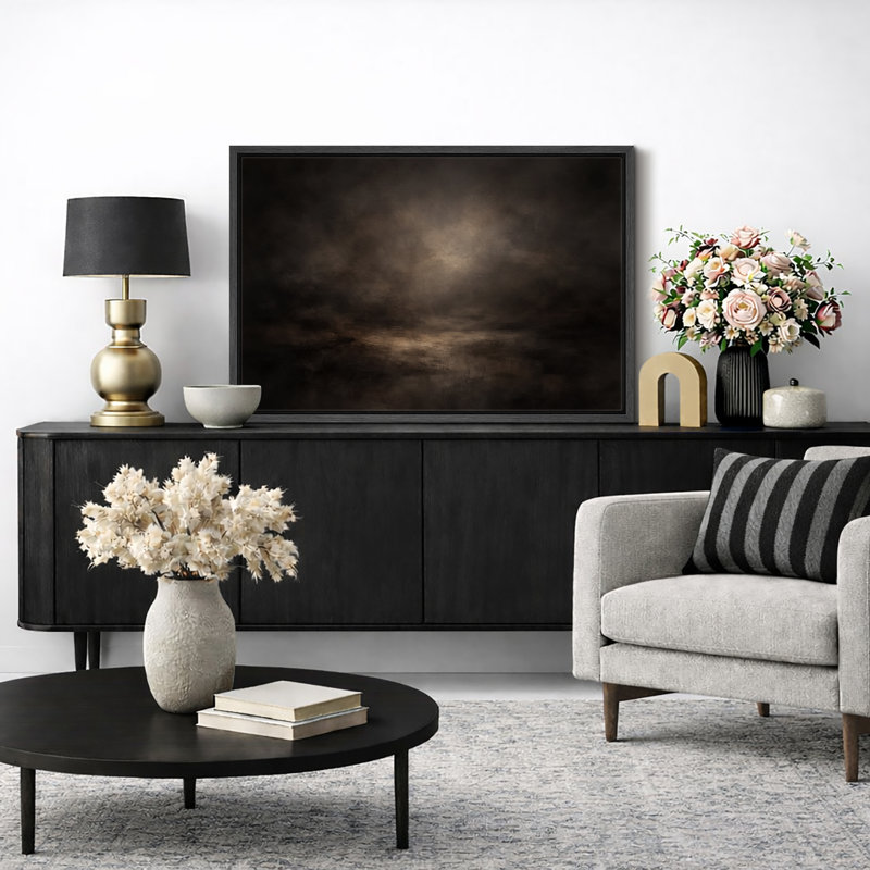 «Abstract Moody Horizon», œuvre d'art abstraite sur toile, impression de giclée sur toile encadrée, Cadre noir