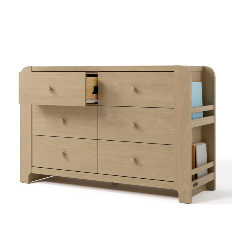 Commode 6 tiroirs avec bibliothèque Read-With-Me, Bois flotté