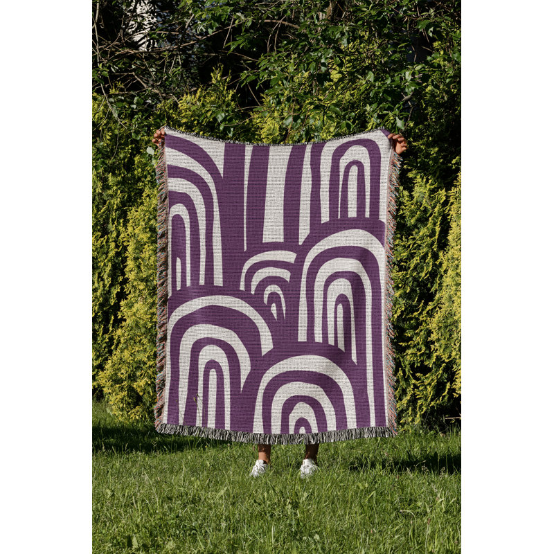 Jeté en coton à imprimé abstrait Lyno, 50 x 60, Mauve