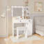 Meuble-lavabo de chambre à coucher avec lumières - bureau blanc avec miroir rotatif, 2 tiroirs et miroir de rangement réglable