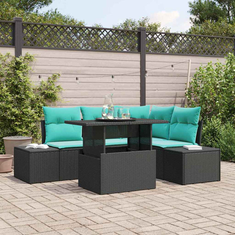 Ensemble de canapé de jardin 5 pièces 100 x 55 x 73 cm, Coussin bleu / cadre noir