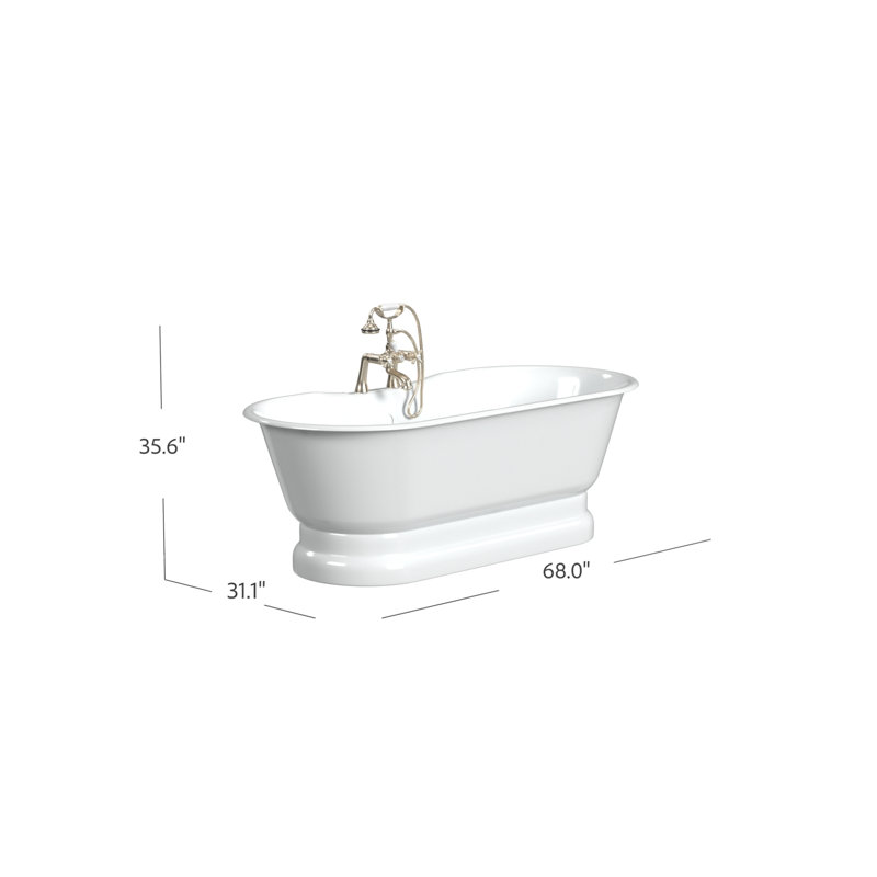 Regal 68'' L Soaking Bathtub, Cast Iron Pedestal Base, White Interior with White Exterior