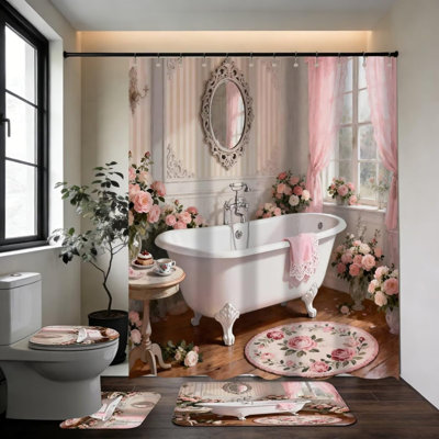 Ensemble de salle de bain 4 pièces avec tournesol papillon et tapis jaune