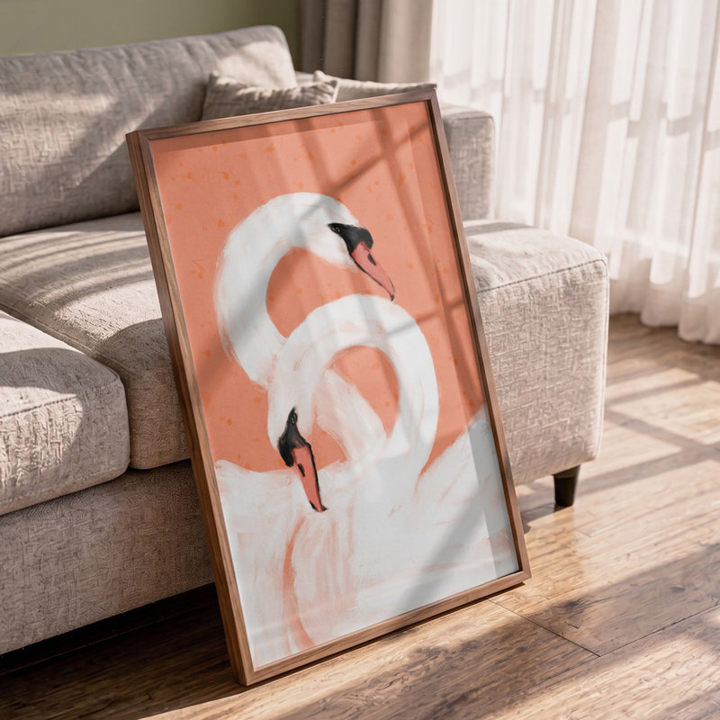 Graceful Swans by Other Artist, 24 × 36, Framed Print, Brown