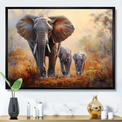 Elephant Family Guardianship Framed On Canvas Print