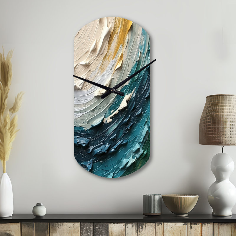 Horloge murale cylindrique moderne, sarcelle crème, spirale surréaliste II, Petit
