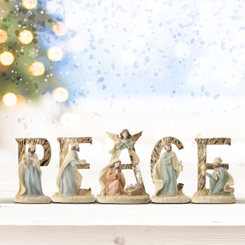 Ensemble de crèche de Noël en résine 5 pièces