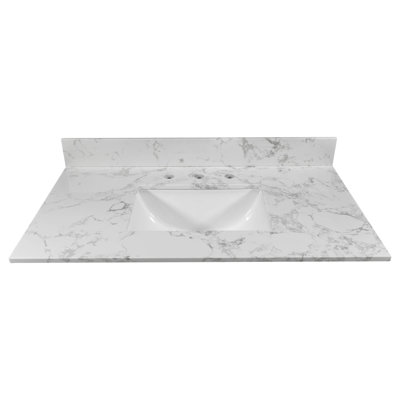 Plateau de meuble-lavabo simple 18 po en marbre blanc avec lavabo