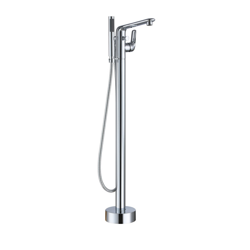 Robinet de baignoire autoportant à poignée simple avec inverseur et douche à main, Plaqué chrome