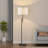 64.6" Black Arc Floor Lamp with Fabric Drum Shade