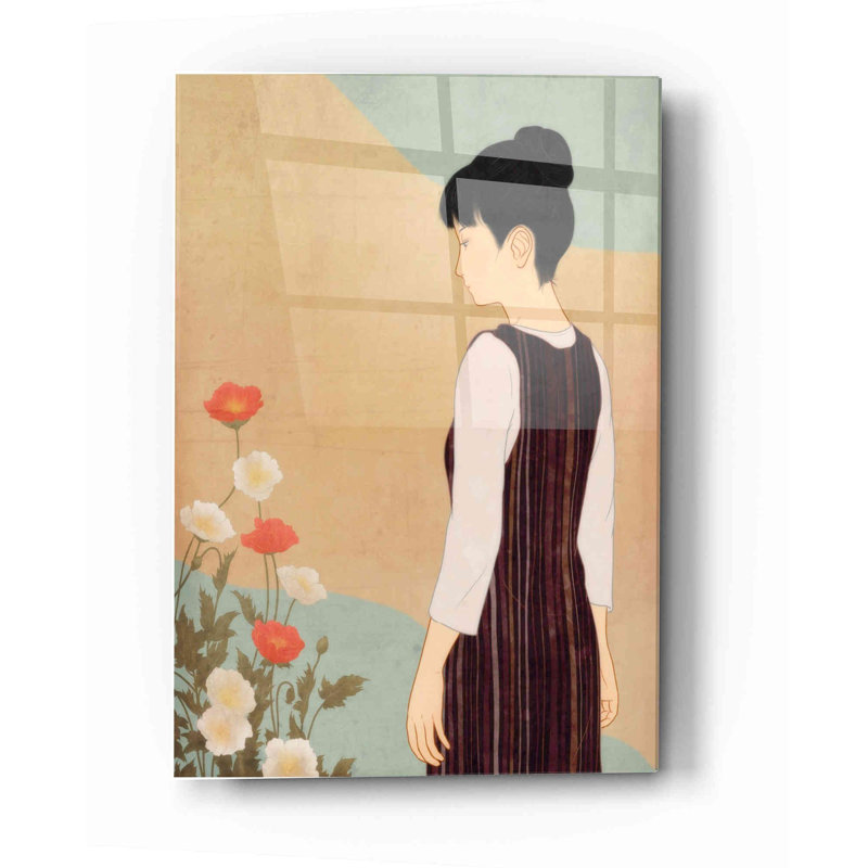 «Poppies and a Woman» par Sai Tamiya, art mural en verre acrylique, H 16 po x l 12 po