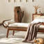 Banc vintage rétro en bois massif et rotin pour salon et chambre.-398258759
