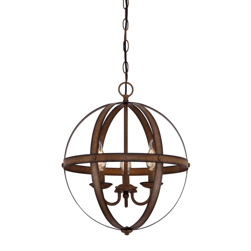 3 - Light Dimmable Geometric Chandelier, Barnwood