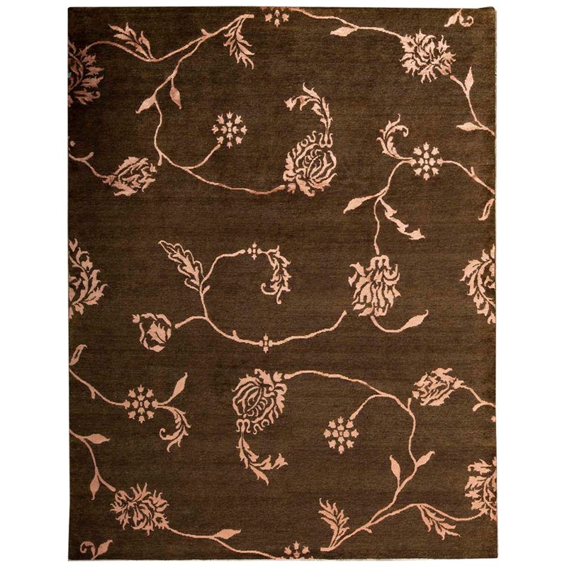 Himalayan Floral Area Rug in Brown/Peach, Rectangle 9'1" x 11'9"