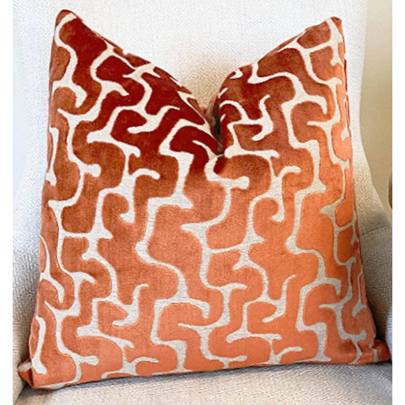 Velvet Maze Throw Pillow Cover, Square 22", Orange