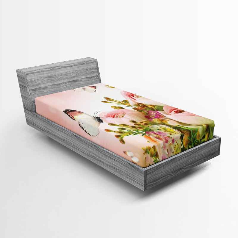 Ensemble de 2 draps-housse dégradés Ambesonne bleu sarcelle très clair bleu pâle et blanc, Multicolore / floral 5