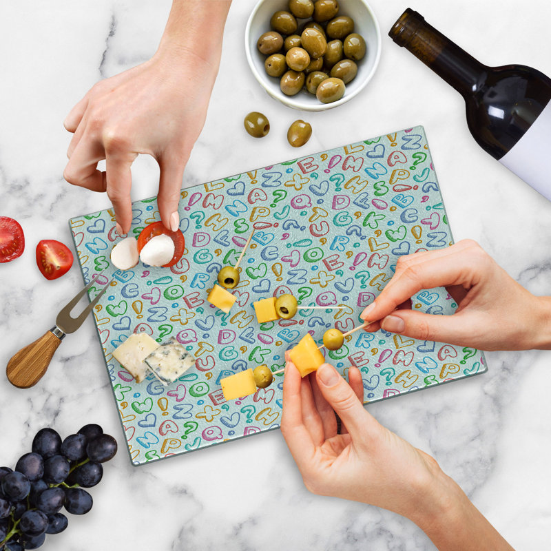 Ambesonne Alphabet Tempered Glass Cutting Board Coloured Letters Multicolor