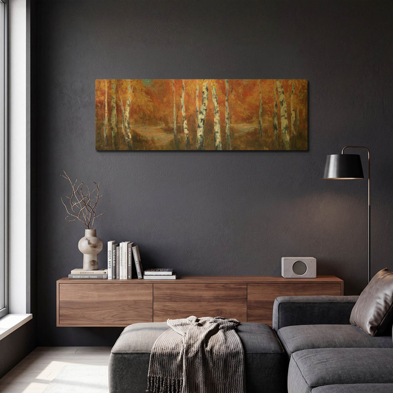 «Autumn Birch II» par Art Fronckowiak, art mural en métal doré, 36 po x 12 po, 48 po x 16 po