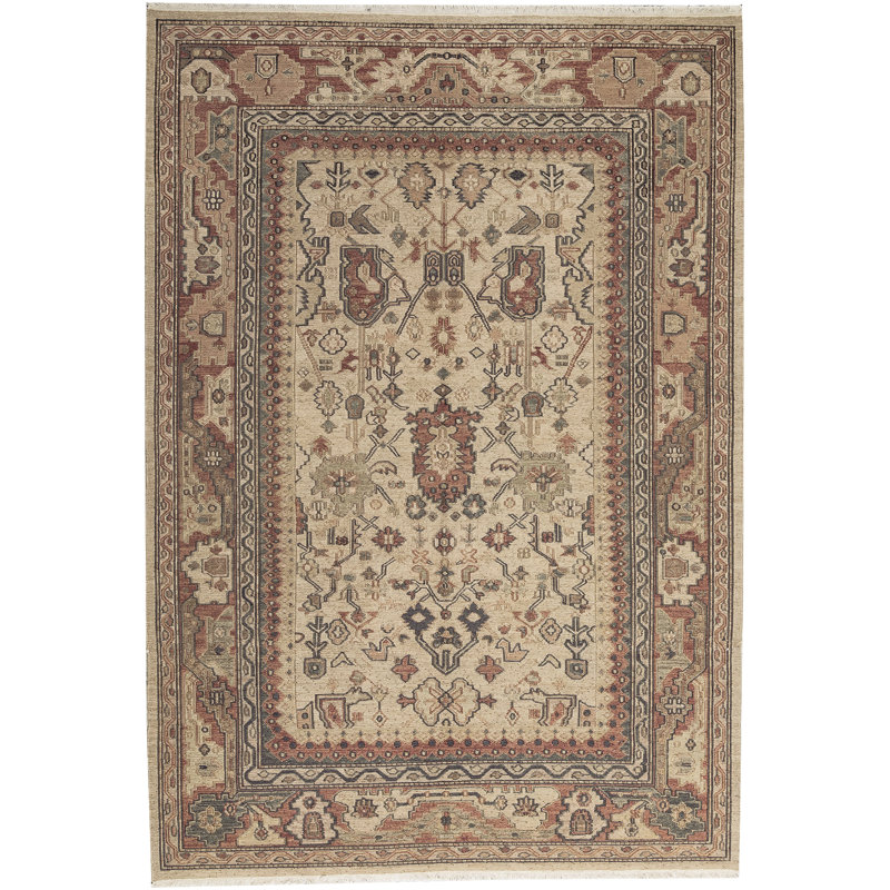 Hand-Knotted High-Quality Beige and Red Area Rug