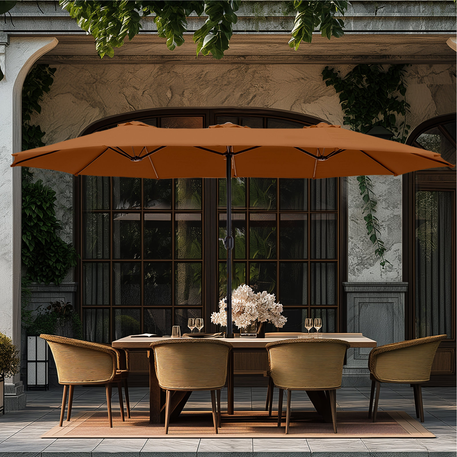 Nyasia 15' Market Umbrella, Orange Brown
