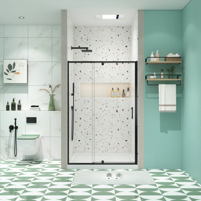 Matte Black Shower Door With Pivot Swing - 44-48" X 71", 1/4" Tempered Glass, Stainless Handle, Magnetic Closure, Leak Design, Easy To Assemble W 71" H Black, 6Mm Leak, Reversible Install