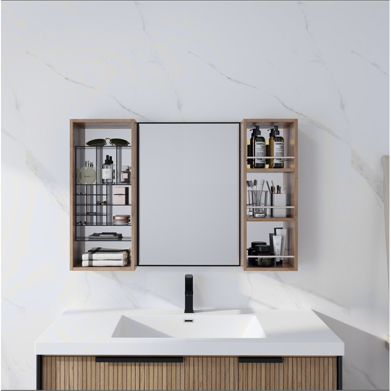 Armoire à pharmacie 41,3 po avec rangement, armoire à pharmacie murale avec porte miroir, contreplaqué