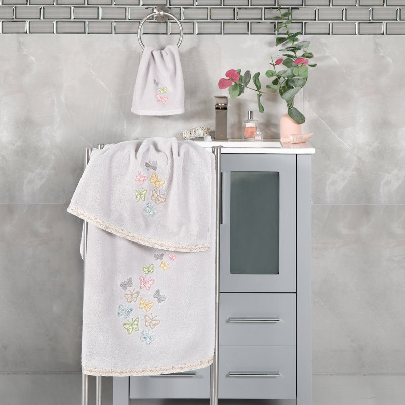 Ensemble de serviettes 100% coton turc, Argent, Ensemble de 2 essuie-mains 2 pièces