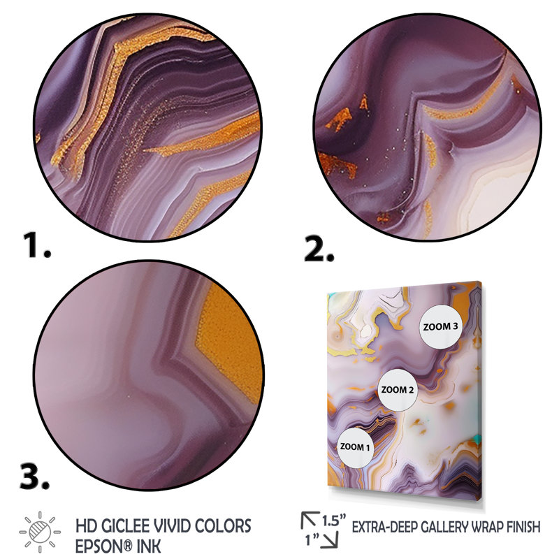 Art liquide sur toile, agate mauve et blanche sur toile, H 40 po x l 30 po, Cadre naturel flottant