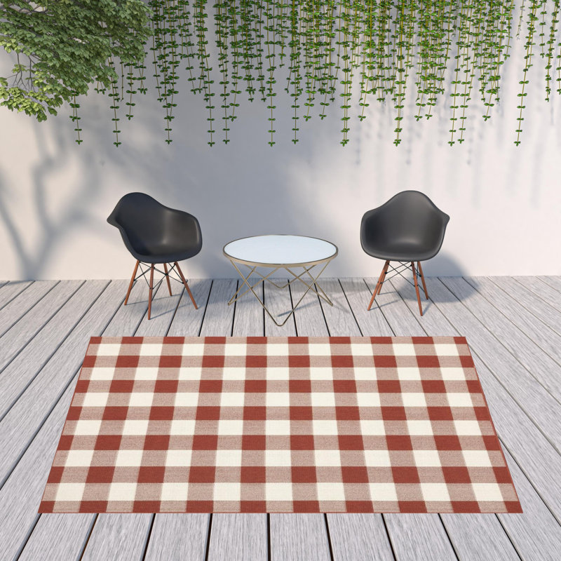 Tapis intérieur / extérieur Mac Mac, Tapis de couloir 2 pi 3 po x 7 pi 6 po, Rouge / ivoire