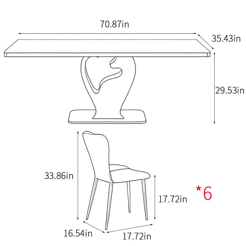 Light luxury style modern dining table sets, 29.53"H x 70.87"L x 35.43"W, White/Brown
