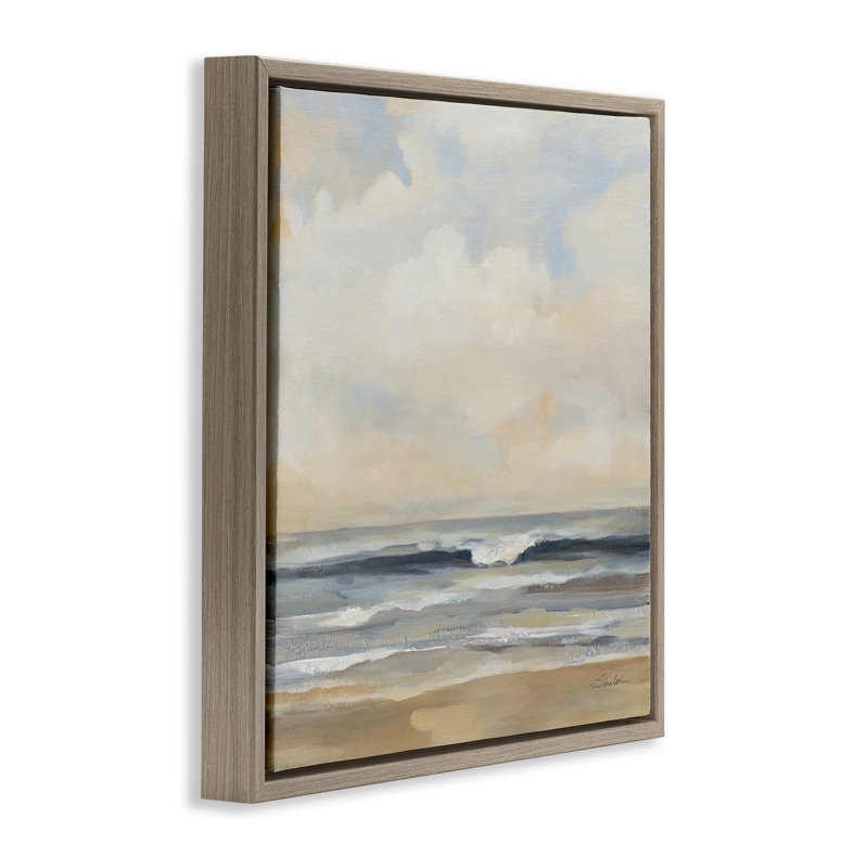 «Misty Haze Shoreline Floater», art mural sur toile par Silvia Vassileva, H 25 po x l 25 po, Cadre flottant orme Montalcino