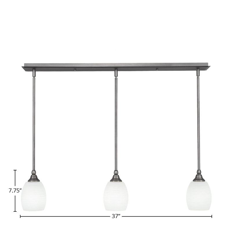 Luminaire suspendu linéaire sur pied 3 lumières avec verre en lin blanc de 5 po, Nickel brossé