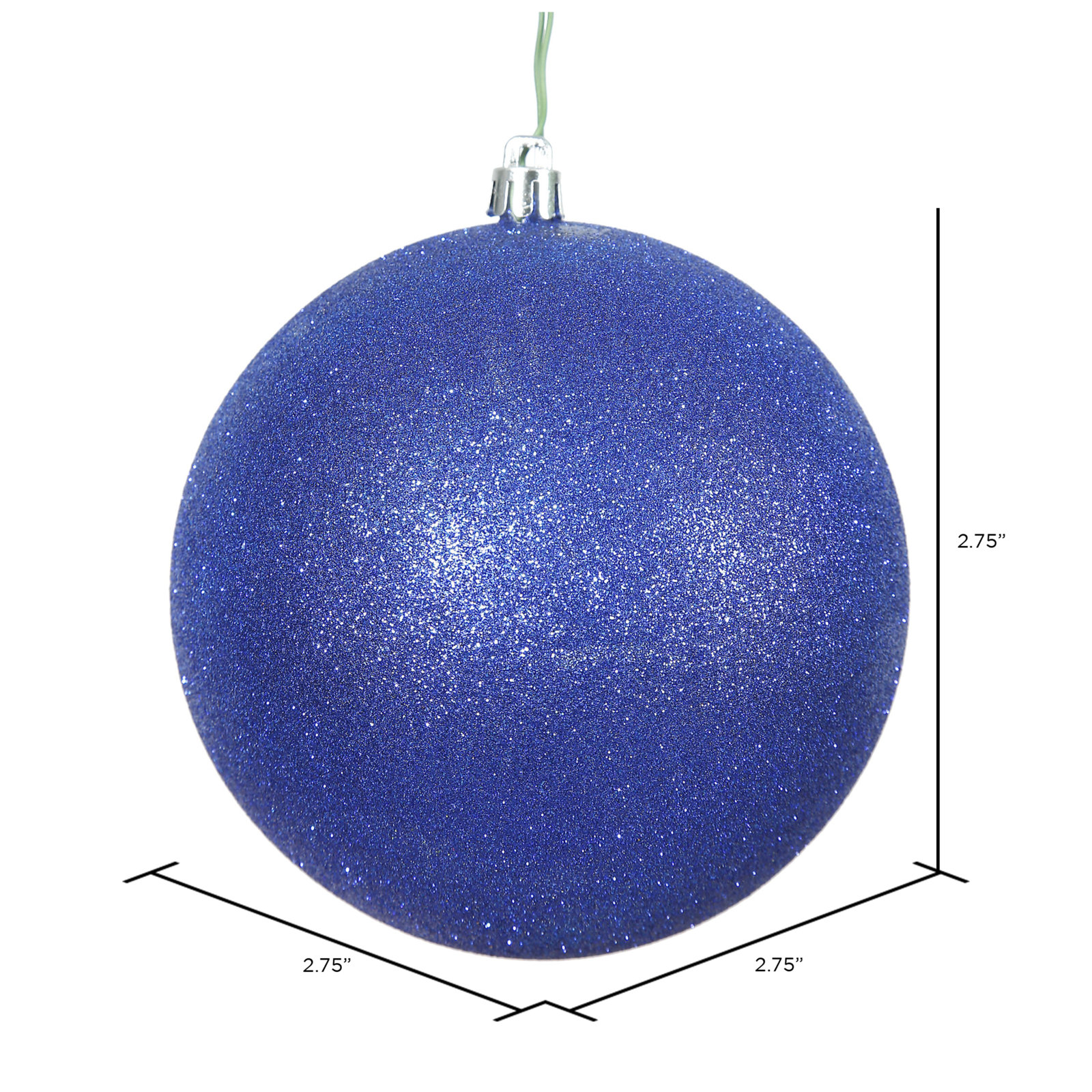 Holiday Décor Ball Ornament, 2.75" H x 2.75" W x 2.75" D, Cobalt Blue Glitter