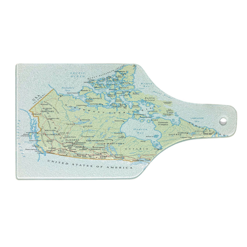 Planche à découper en verre trempé Ambesonne Canada topographique noms de pays jaune bleu