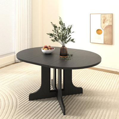 Table de salle à manger ovale noire avec rallonge amovible pour la cuisine, 59 po x 43 po, base en tréteau en forme de X, 6 sièges, table de style structure stable, extensible en pouces, rallonge, sièges confortables 6