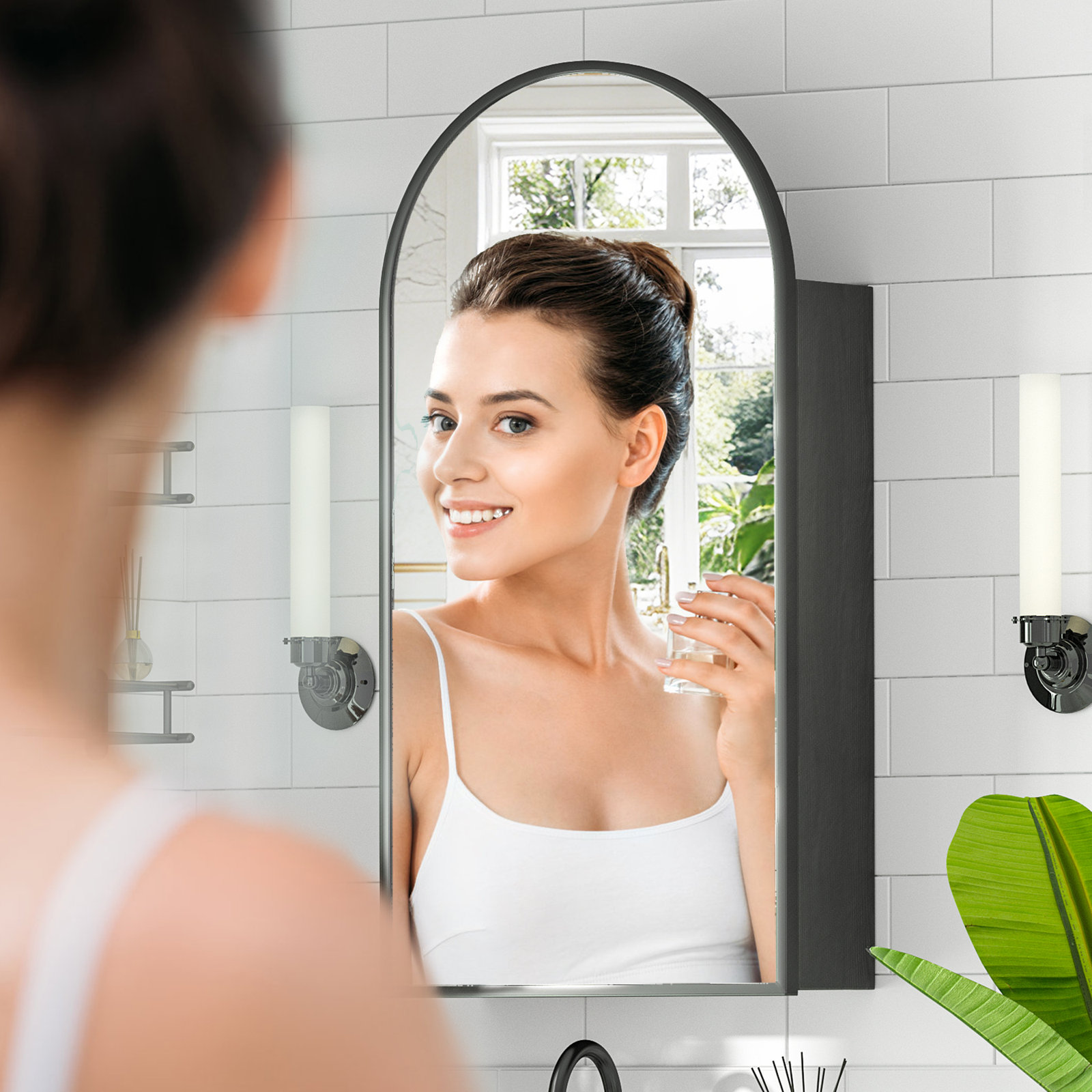Frameless Bathroom Medicine Cabinet Mirror Reversible Door Left Right Opening Adjustable Wall Mounted, 15.75"
