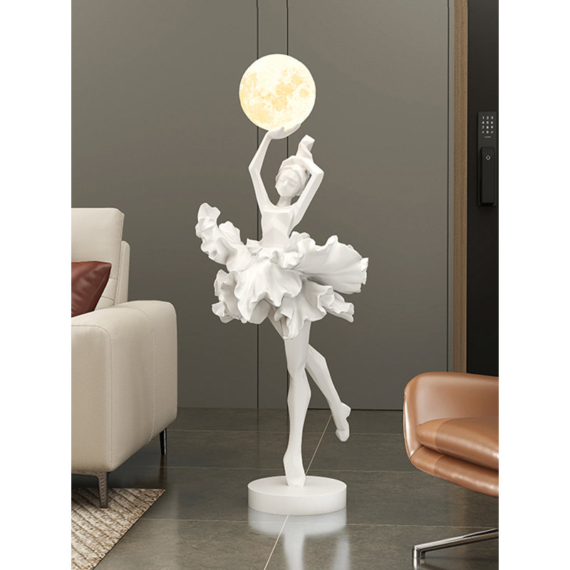 Italian-Style Resin and Wood Floor Lamp, 37.40", White
