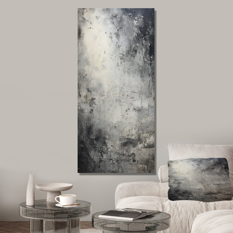Minimalism Grey Lunar Surface 4 - Tachisme Wall Art, Gold Picture Framed, 20" H x 12" W
