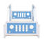 Lit plateforme simple en forme de voiture avec roues, bleu
