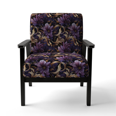 Glamorous Gold And Purple Damask Pattern - Upholstered Modern Arm Chair, Marble Texture Accent Chair