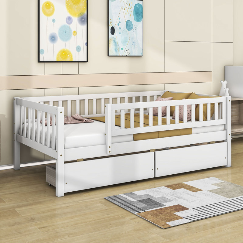 Wood Daybed with Two Drawers, White, Twin