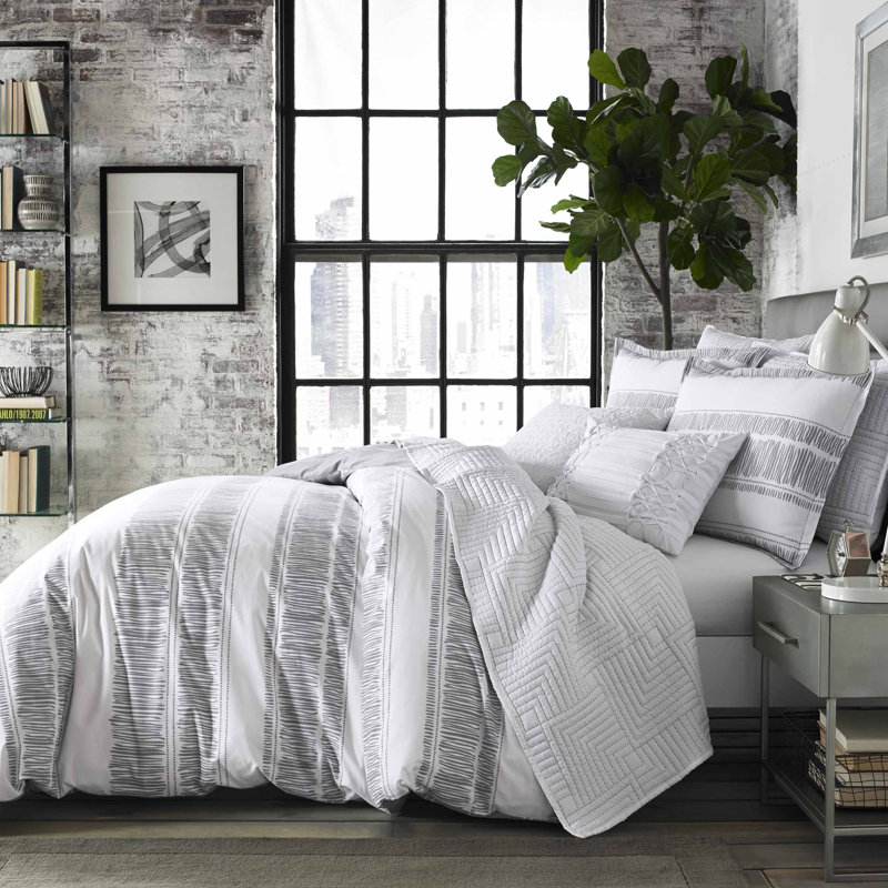 Ensemble d'édredon réversible moderne et contemporain Ziggy, Édredon pour très grand lit + 2 taies décorativ