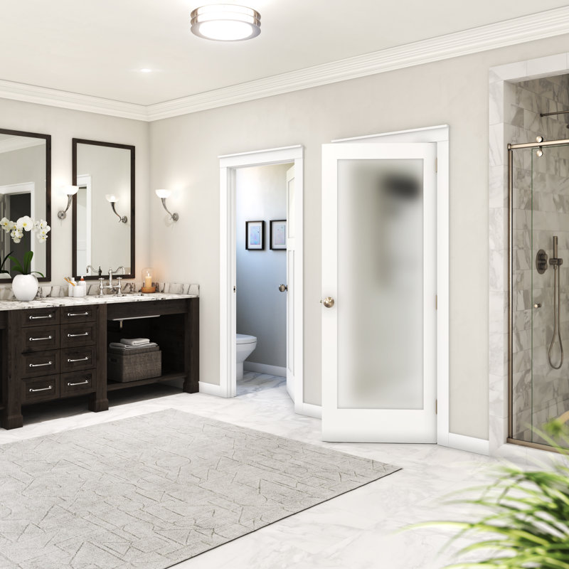28" x 80" Frosted Glass White Primed Solid Wood Interior Door