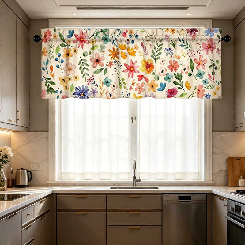 Kbndieu 2D Printed Kitchen Curtain Short Panels Washable Decorative Window Curtains for Kitchen, A