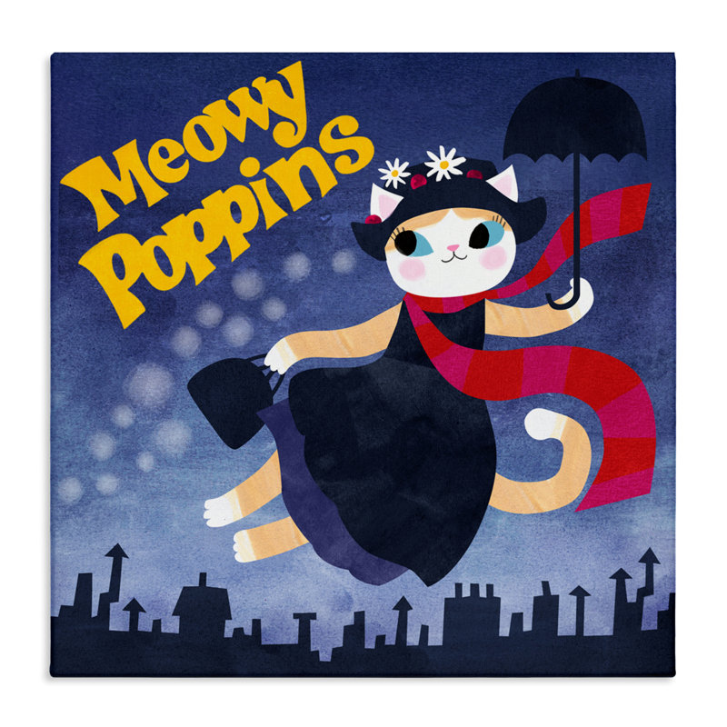 Toile parodique Meowy Poppins, design par Angie Rozelaar, H 30 po x l 30 po