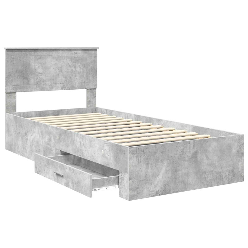Bed, European Single (90 x 200 cm), Concrete Grey