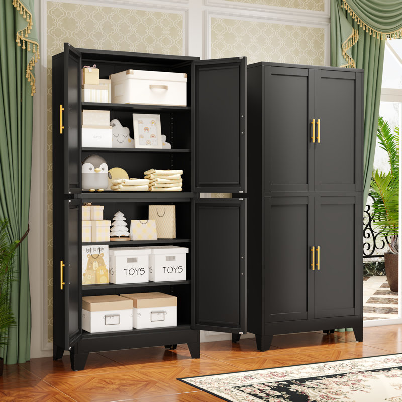 Winston Porter 74.8'' Tall Storage Cabinet With 4 Doors And Adjustable Shelves For Multiple Uses, Matte Black