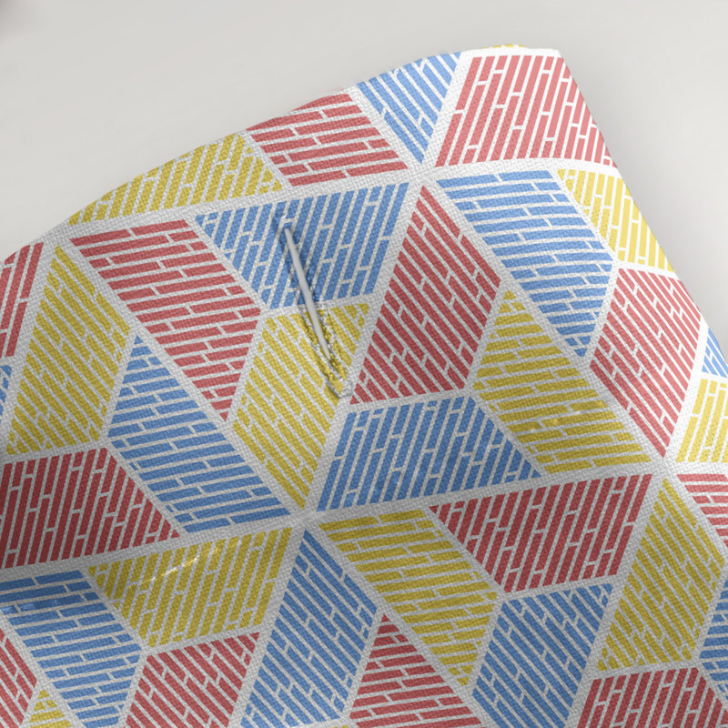 Rideau de douche simple trapézoïde, Rouge / Bleu / Jaune