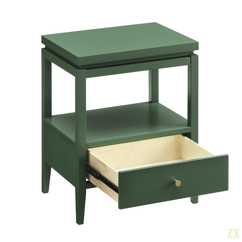 Table de chevet 1 tiroir Olana Vintage, Vert