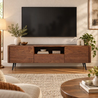 Meuble télé en bois de 70,8 pouces avec rangement intégré et gestion des câbles